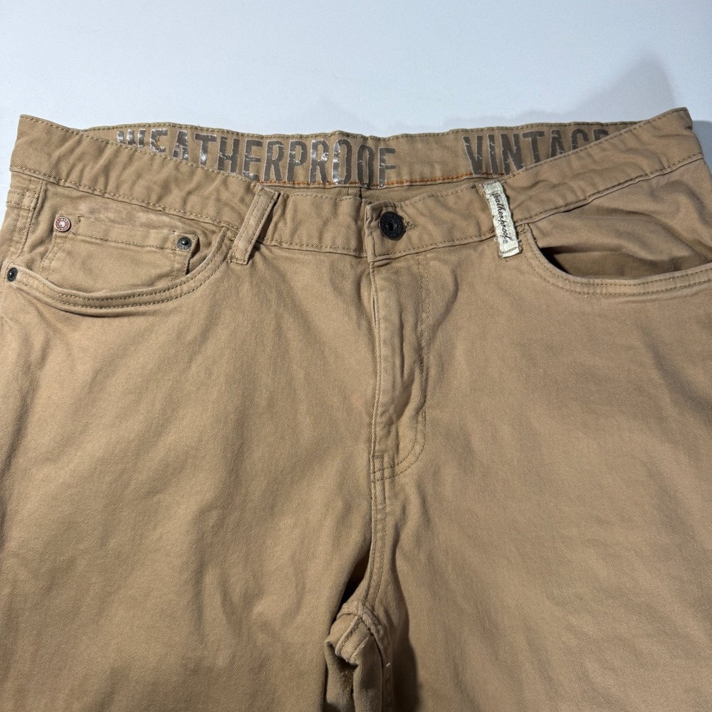 Weatherproof Vintage Mens Slim Fit Tan Khaki Pants 36x32 Stretch 5-Pocket Chinos - Picture 12 of 12